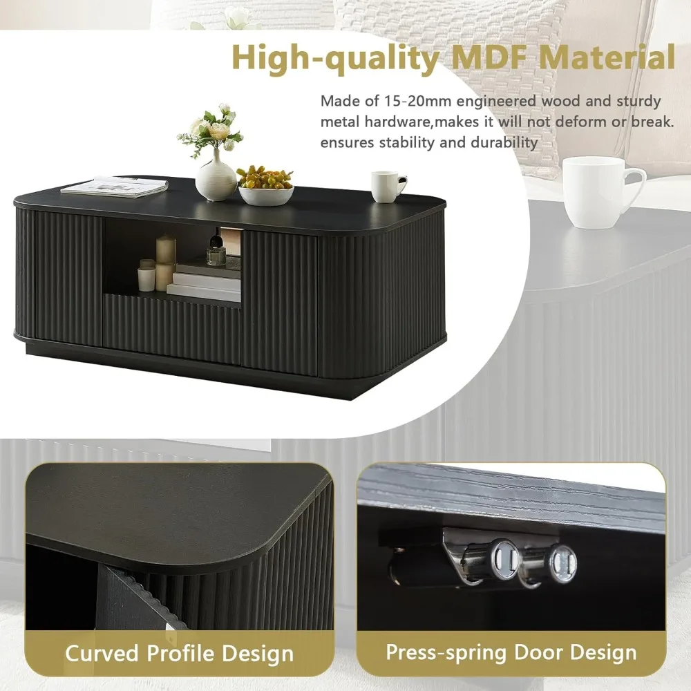 طاولة قهوة بيضاوية حديثة مع مساحة تخزين لغرفة المعيشة - تصميم مخدد، درجين، رف مفتوح ومقصصورتين #4