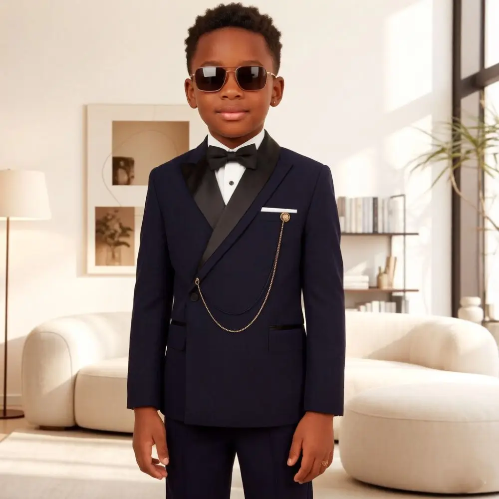 Child Suits Black Slim Fit 2 Pieces Formal Wedding Prom Mix Match Chain Ornament Chest Pocket Separates Boy Baptism Wear 2026