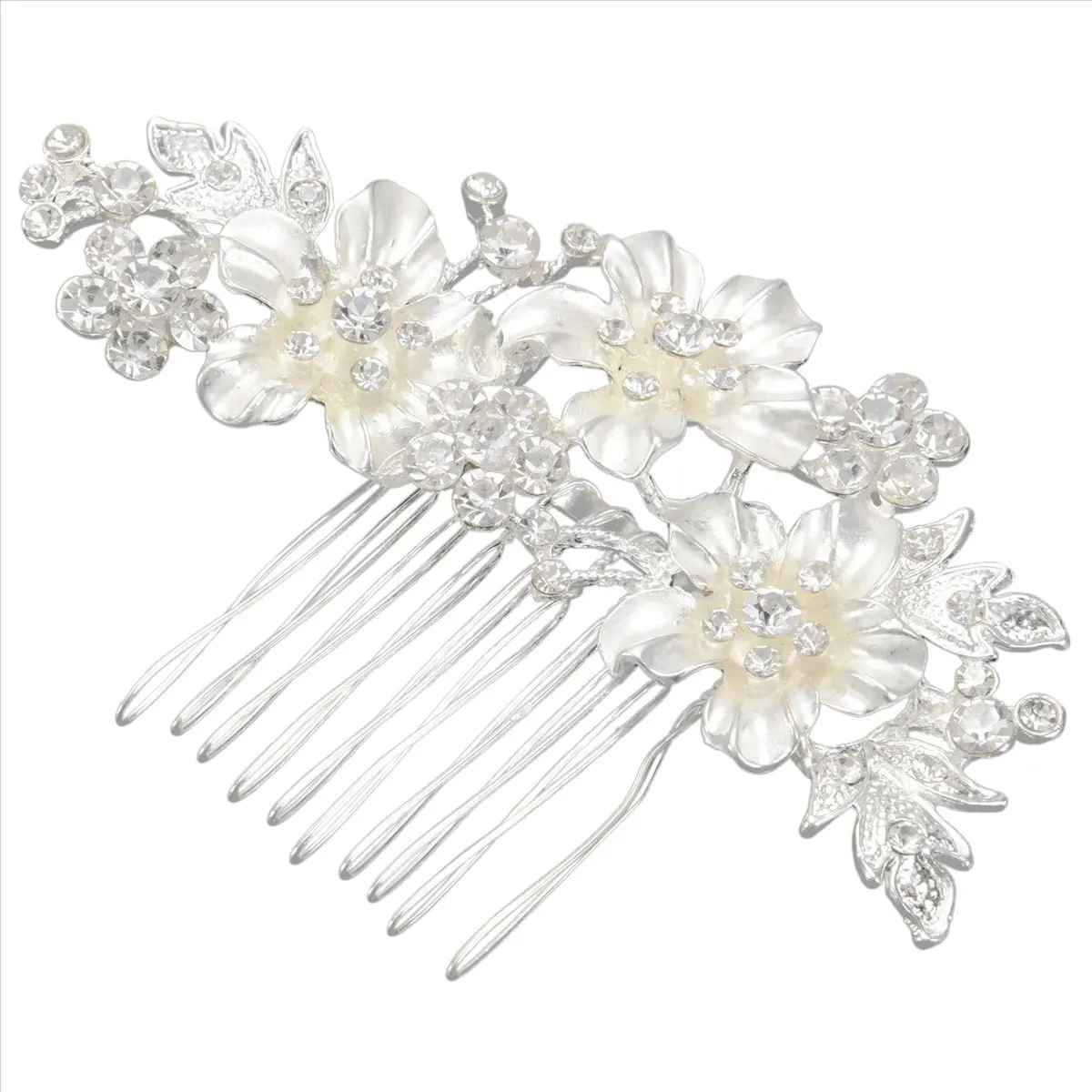 【COUPON!】{0}2X Wedding Bridal Hair Combs Vintage Imitation Crystal Hairpins Prom Jewelry Gold Silver Flower Pattern Women Silver