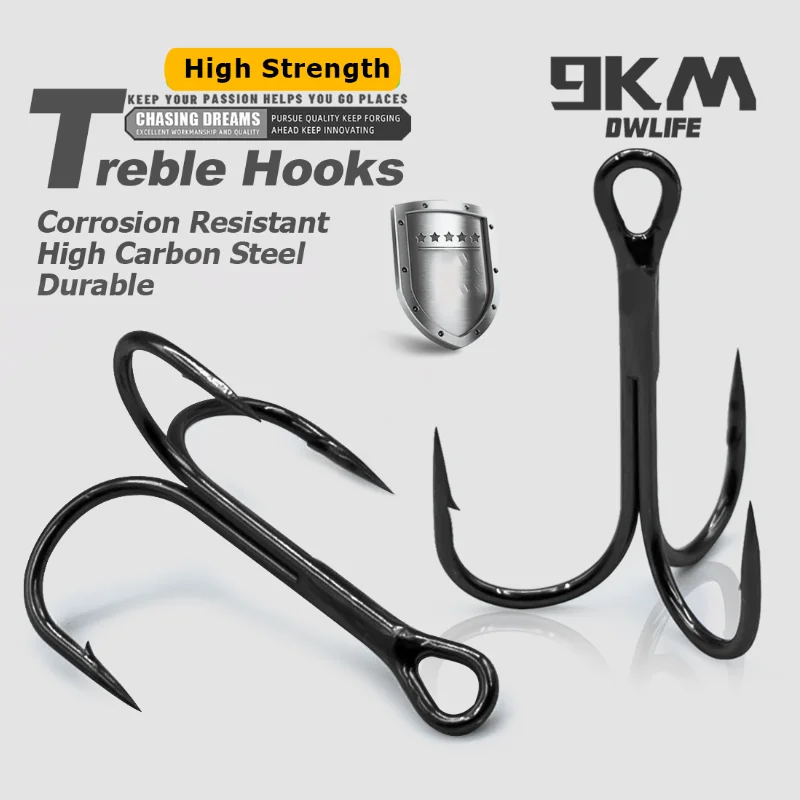 9KM Fishing Treble Hooks High Carbon Steel Brabed Triple Hook Fishing Hooks  on Hard Lures Saltwater Fishing Accessories - AliExpress 18