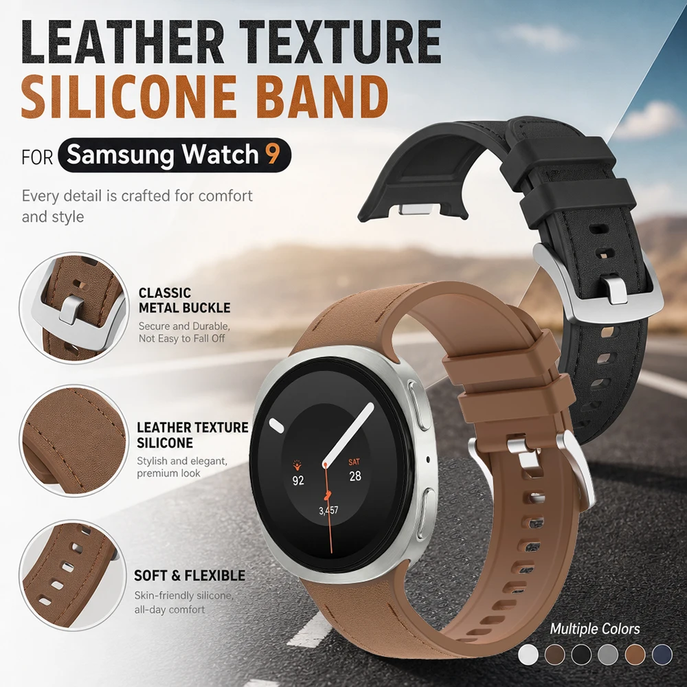 Waterproof Strap for Samsung Galaxy Watch 9 8 Leather‑Like Silicone Fashion Versatile Bracelet Replacement Loop Accessories