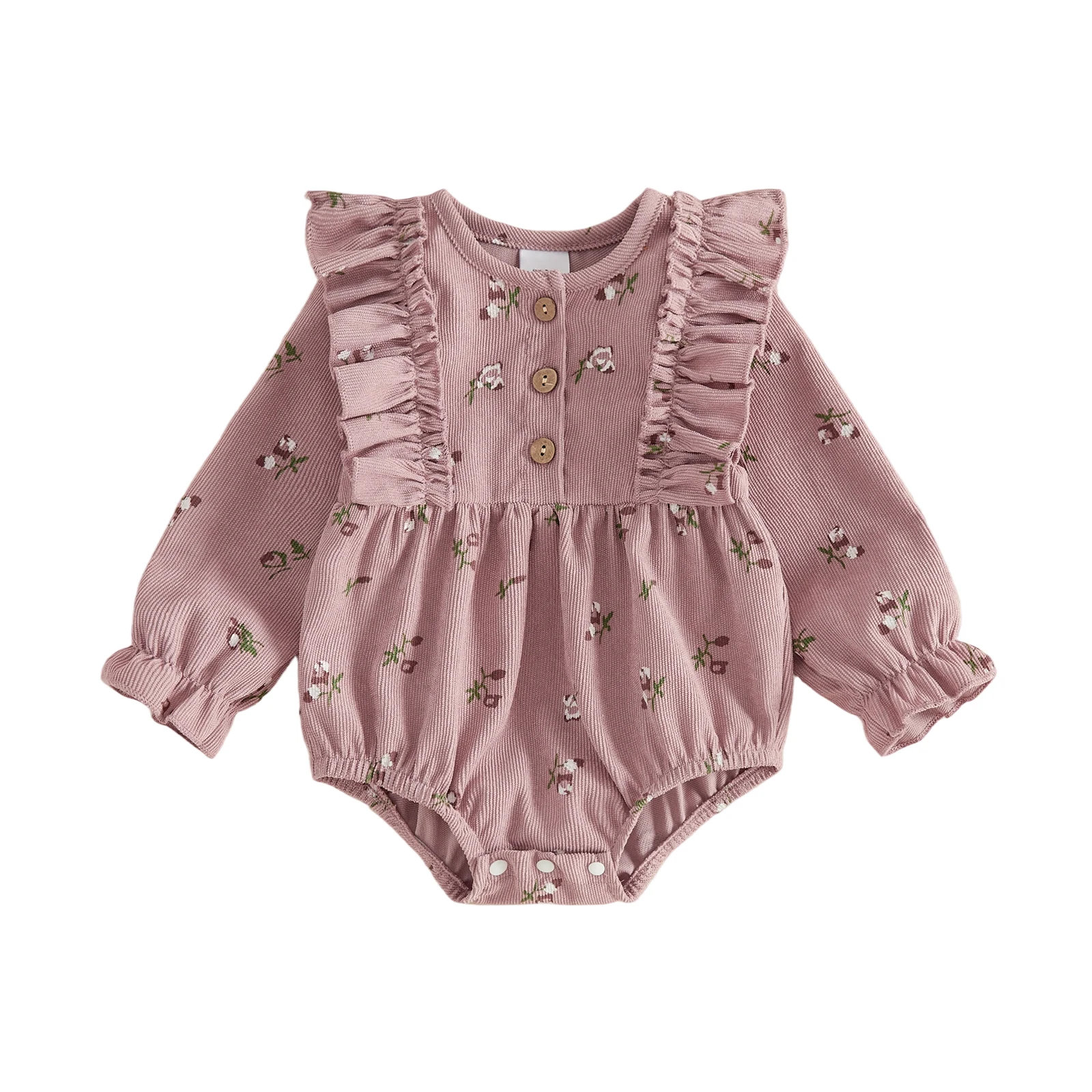 Baby Girls Romper, Long Sleeve Henley Neck Floral Bodysuit Casual Clothes