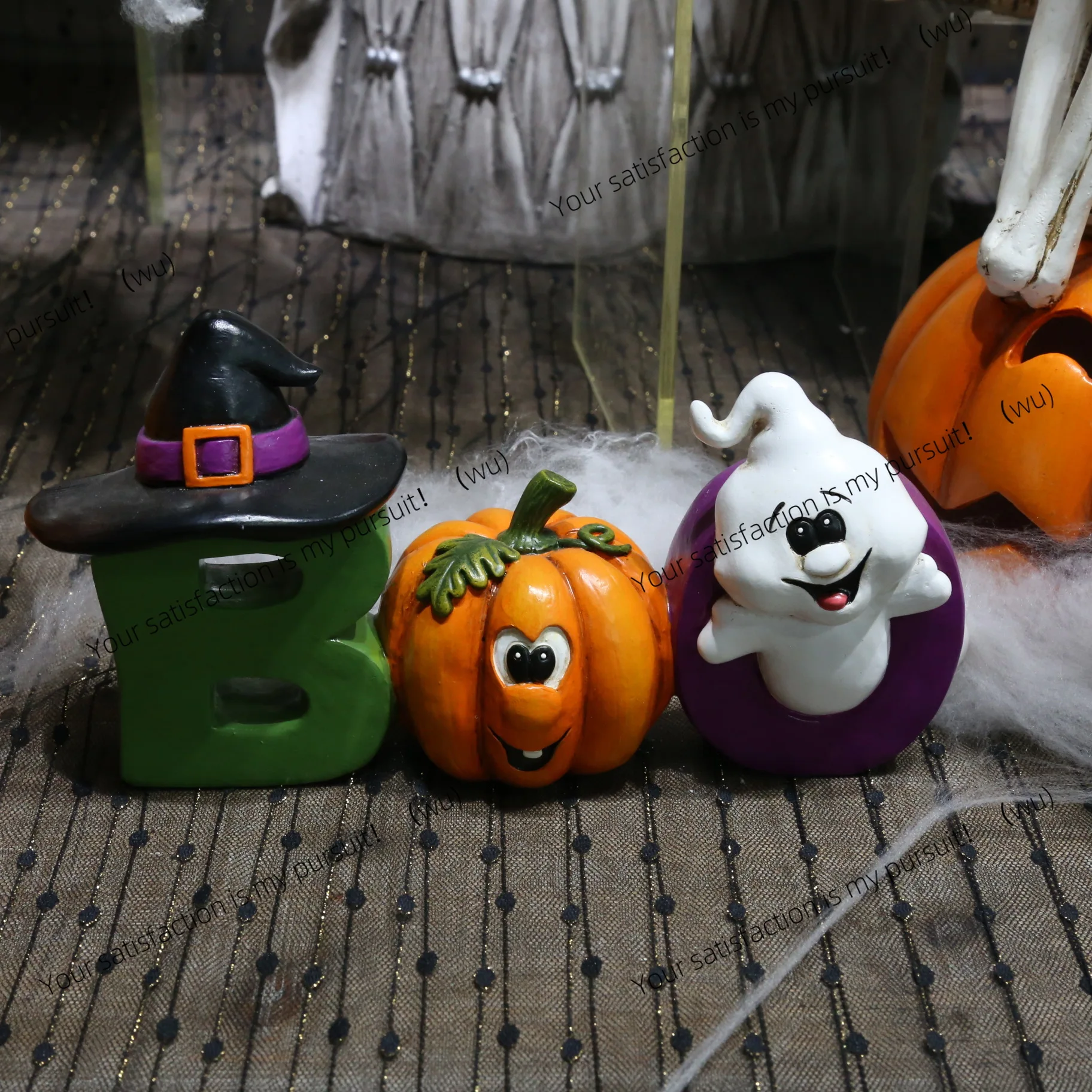 

Halloween pumpkin white ghost European style home desktop window photo party gift resin letter BOO decoration