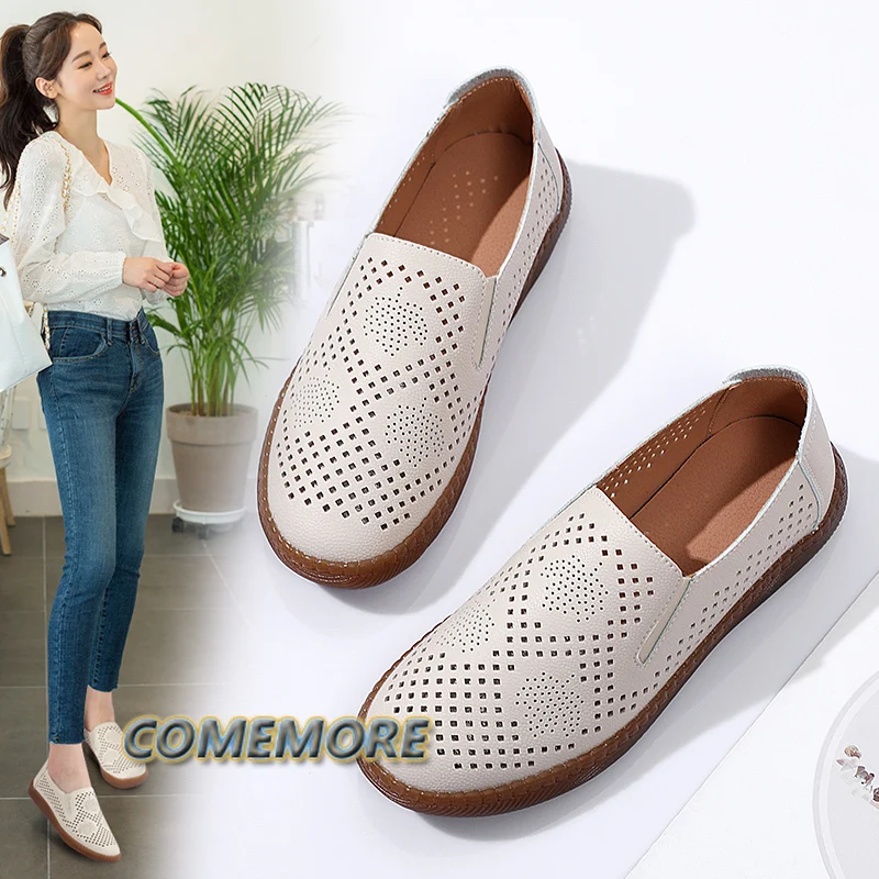 Summer Woman Casual Shoes Fashion Hollow Out Loafers Breathable Women\'s Flat Shoes Ladies Designer Sneakers Slip-on Moccasins PU