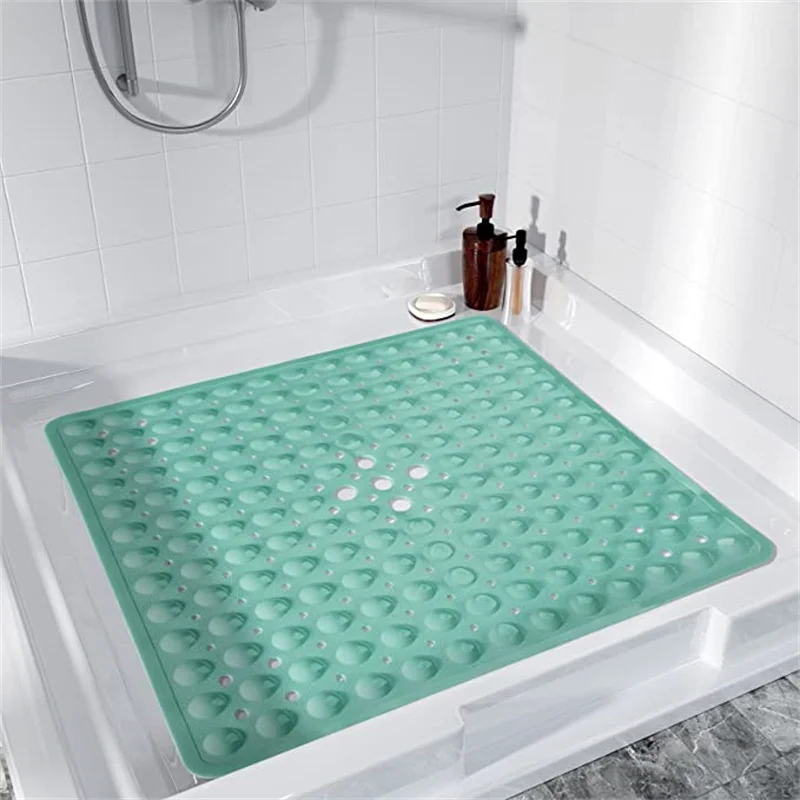 Square Bath Shower Tub Mat for Bathroom Non Slip Bathtub Mats with Suction Cups Drain Holes Machine Washable 53x53cm/ 21x21 Inch