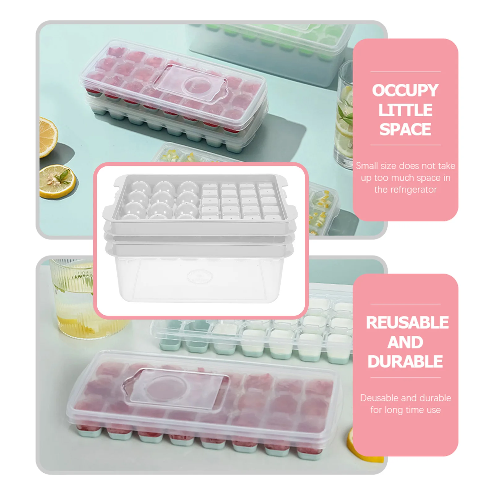 

1 set Cube Reusable Round Mold Stackable Double Layer Making Tray Ball Ice Cubes For Coffee Cocktails Freezer Ice Tray Kitchen