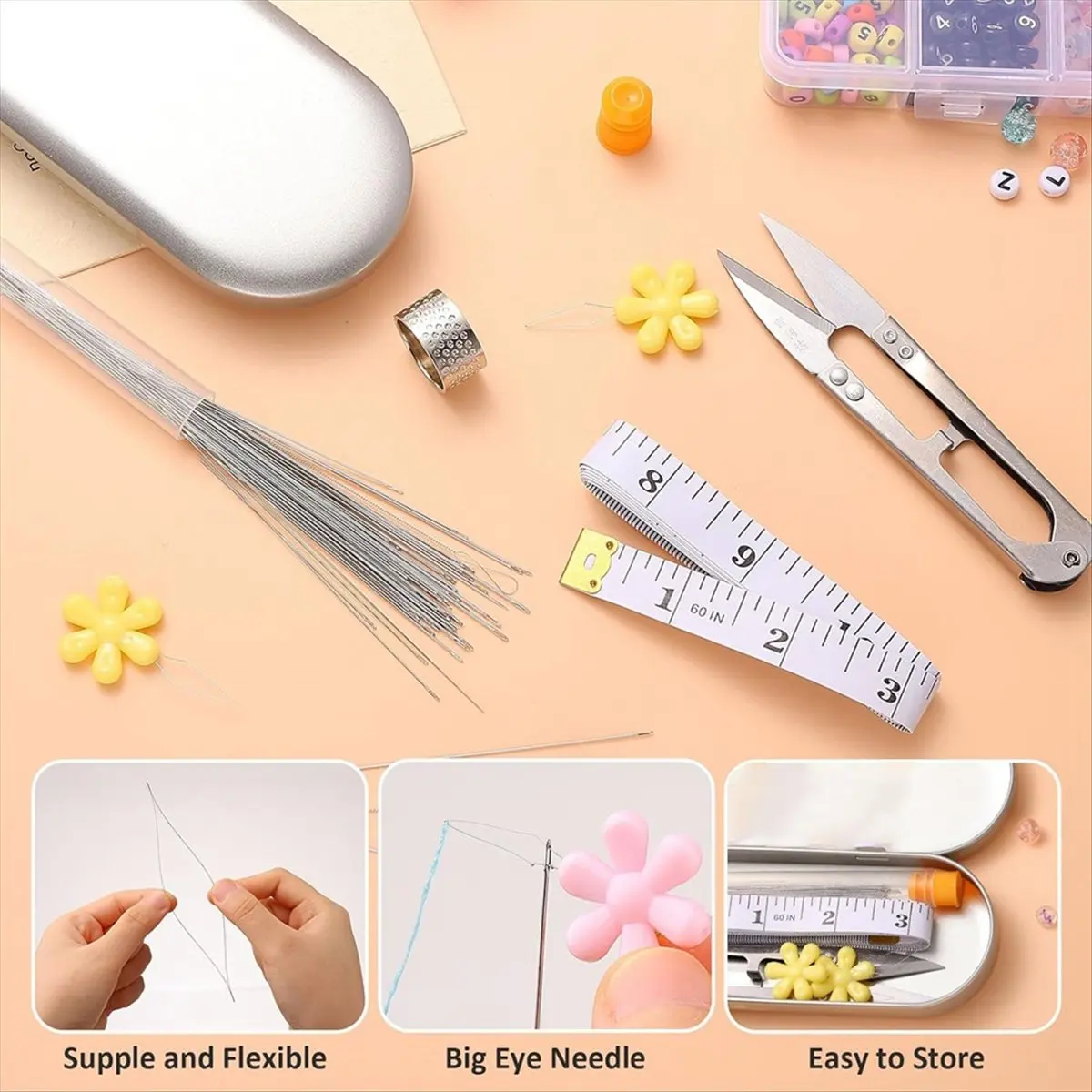 74 Pcs Beading Needles Set for Jewelry Making Various Sizes Beading Needle Set Metal
