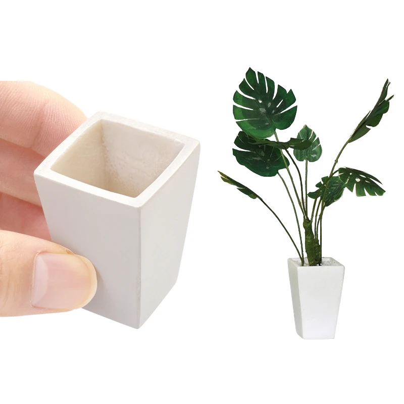 

1/12 Dollhouse Miniature White Square Flower Pot Mini Potted Flower Pots Model Dolls House Home Garden Decor Accessories