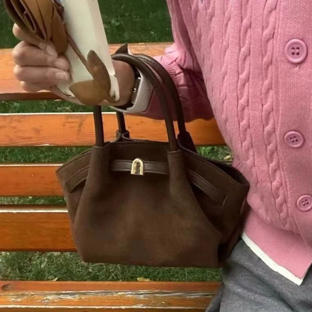 

Mini Top Handle Handbags Luxury Designer Frosted Tote Bags for Women Ruched Faux Suede Women Bag Cloud Shoulder Crossbody Bag