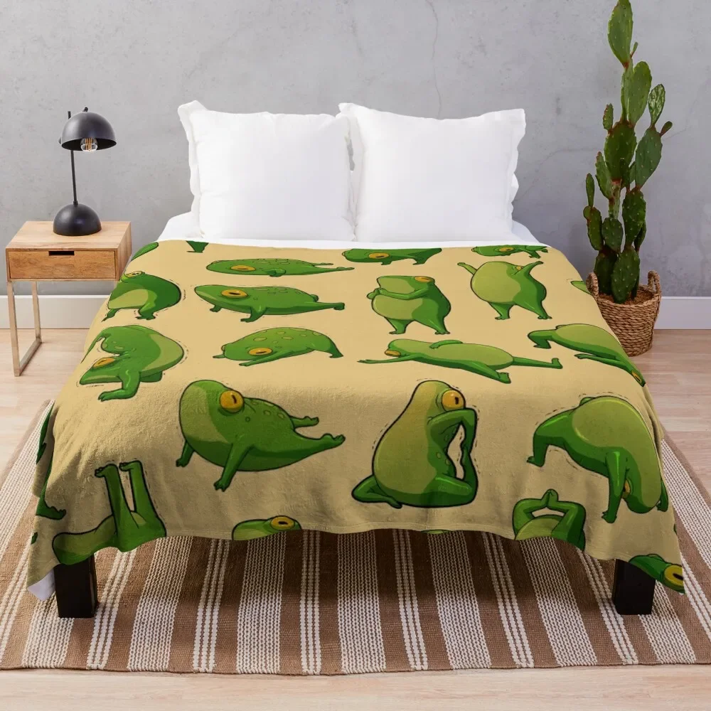 

Yoga Frogs Poster With Text Throw Blanket Bed linens Winter beds Flannel funny gift Blankets