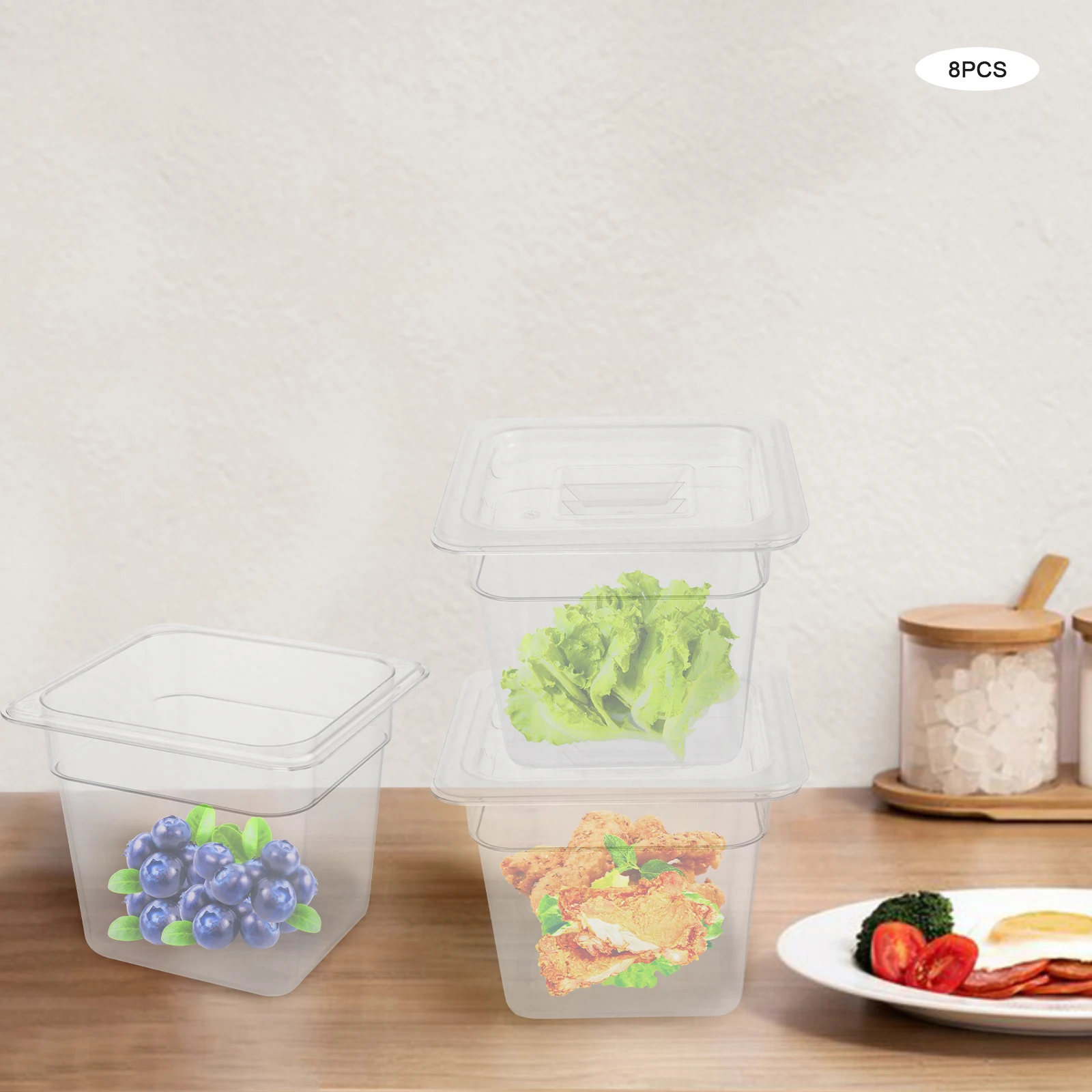 8 Pack 2L Plastic Steam Prep Table Food Plate Food Storage Containers for Homes Schools Restaurants Hotels Fast Food Restaurants