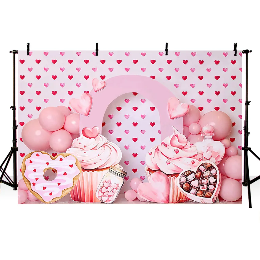 Mehofond Valentine's Day Decoration Photo Backdrops Adult Engagement Cupcakes Hearts Chocolates Balloon Photography Background