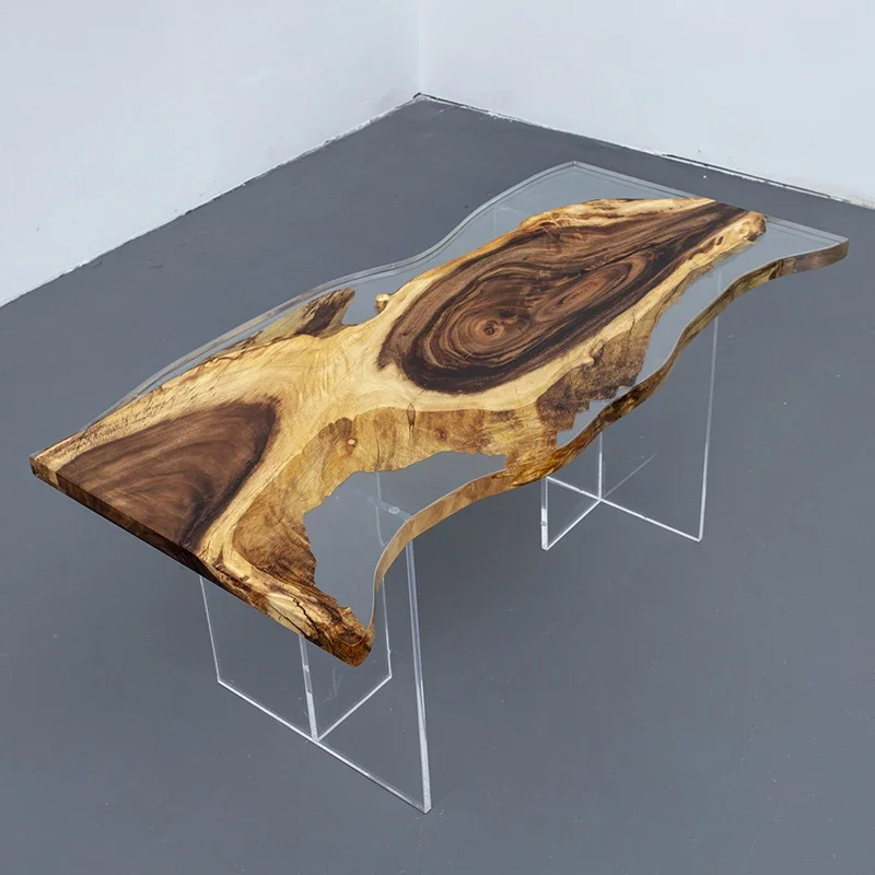 Epoxy resin river table Poplar log table Solid wood big board tea  Modern tea  furniture