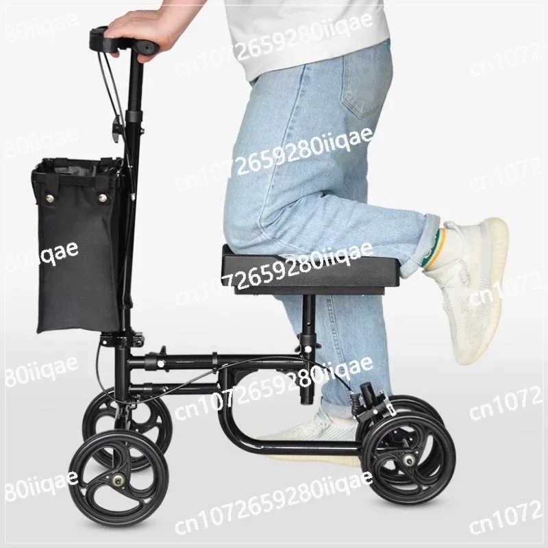 

Adjustable Knee Crutch Cart with Wheels Elderly Four-wheeled Walker, Ankle Injury Walker, Elderly Foldable Scooter