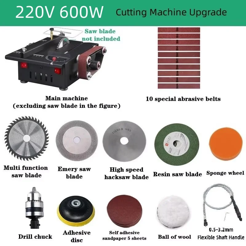 Multifunctional Mini Table Saw Cutting Machine Woodworking Metal Chainsaw Belt Sander Knife Sharpener Grinding And Cutting Tools