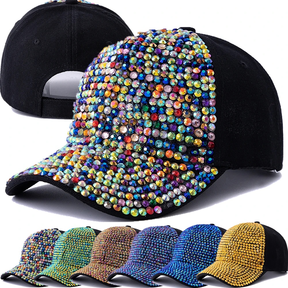 Women's Diamond Inlay Adjustable Baseball Cap Casual Plain Fashion Streetwear Outdoor Hat Simple Design Hot Sale