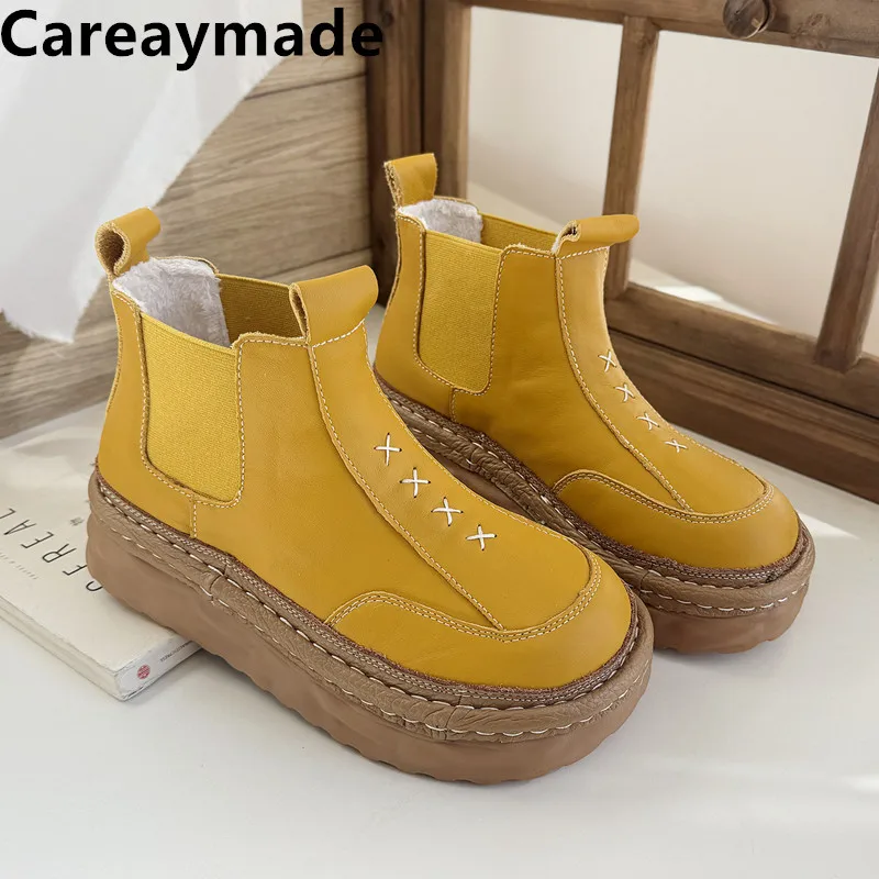 

Careaymade-Японские Женские кожаные ботинки на толстой подошве, кожаные короткие ботинки, удобные ботинки ручной работы из натуральной кожи, только размер 8