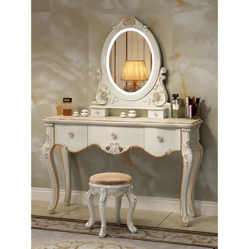 European dressing table bedroom makeup table multi-functional princess small apartment Internet celebrity dressing table storage