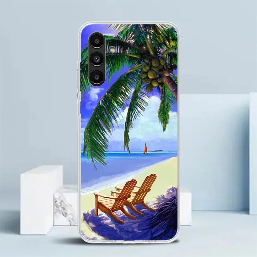 Summer Beach Sunset Sea Palm Tree Phone Case For Samsung Galaxy A15 A14 A13 A12 A55 A54 A53 A52 A35 A34 A33 A32 A25 A24 A23 A22