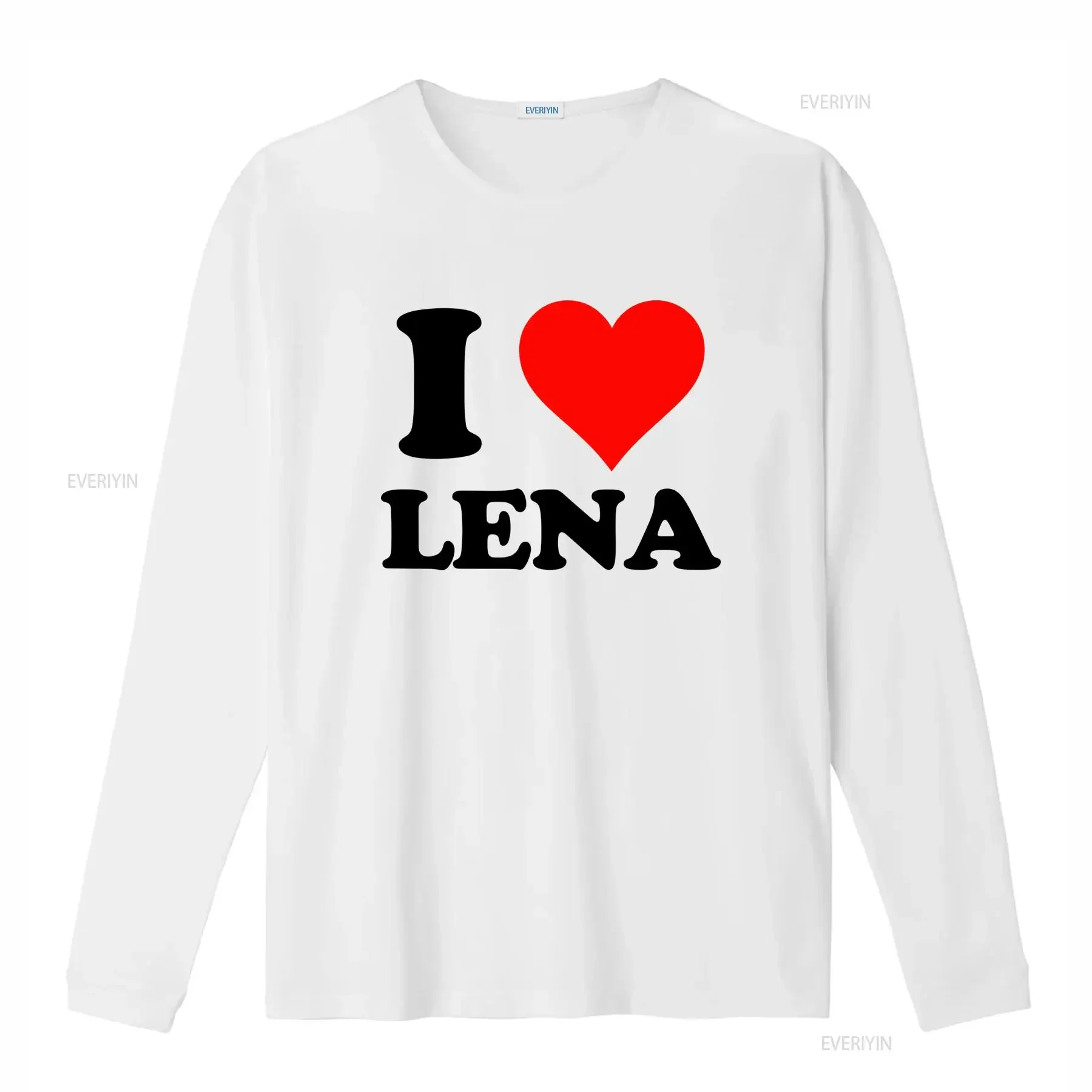 Herre T shirt med I Heart Lena bagprint Navngave afslappet rund hals og rødt hjerte bogstaver helårs pasform til fødselsdage