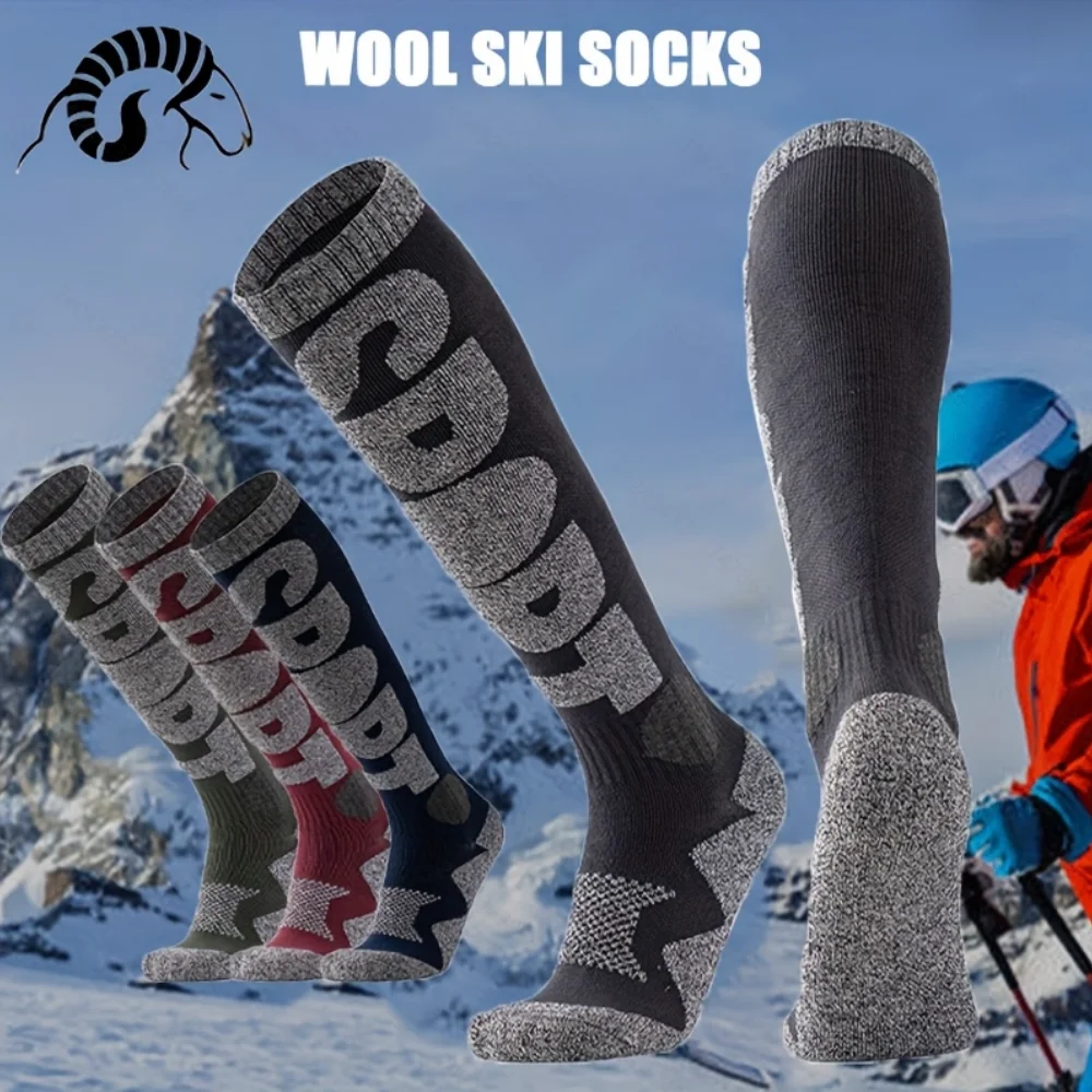Calzini da sci caldi invernali Calzini da snowboard alti al ginocchio in lana ispessita Assorbimento dell'umidità Calzini a tubo lungo antiscivolo a prova di freddo Escursionismo Sci
