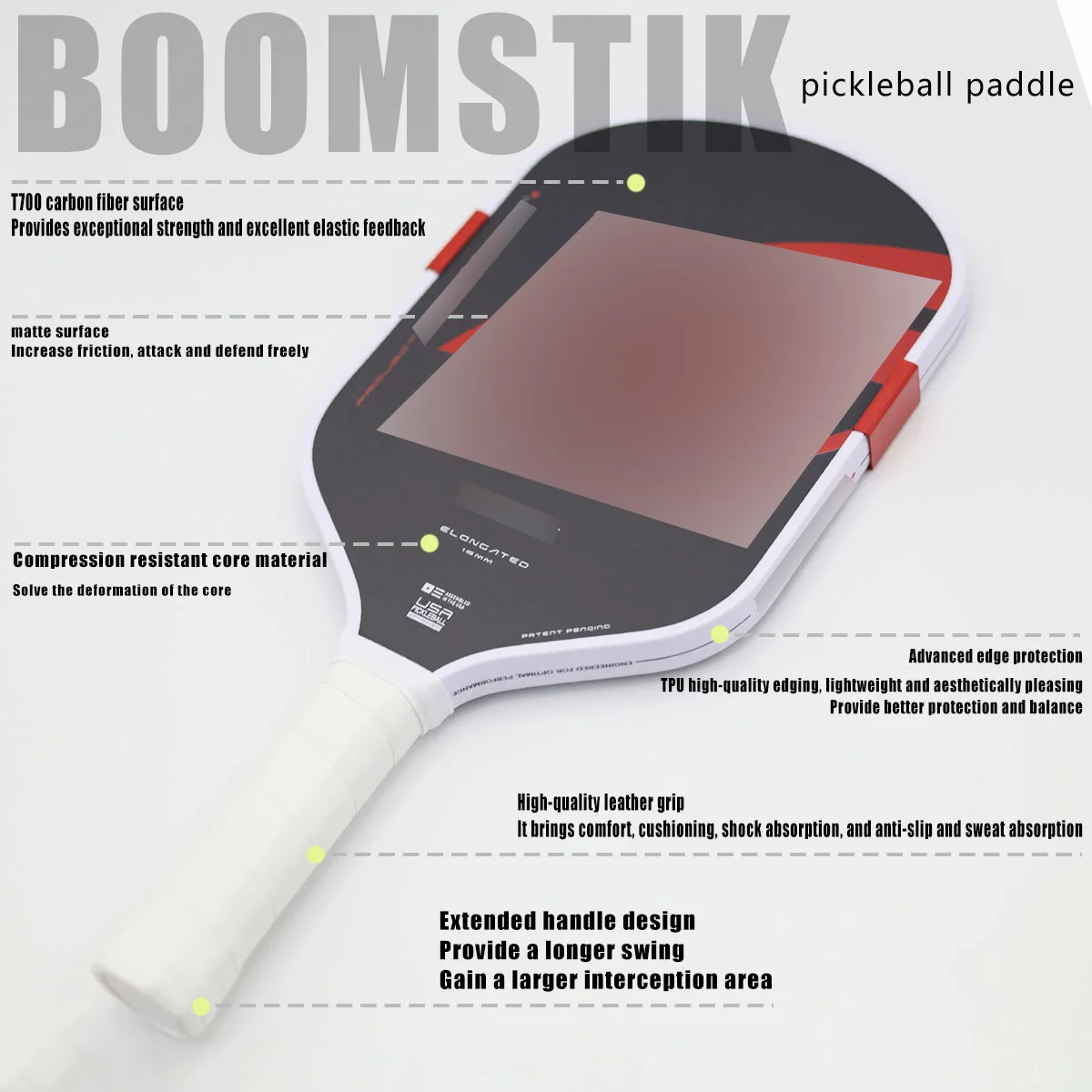 

Boomstick Core Pickleball Paddle для LABS Project Style Аналогичное оборудование Аксессуар T700 Углеродное волокно