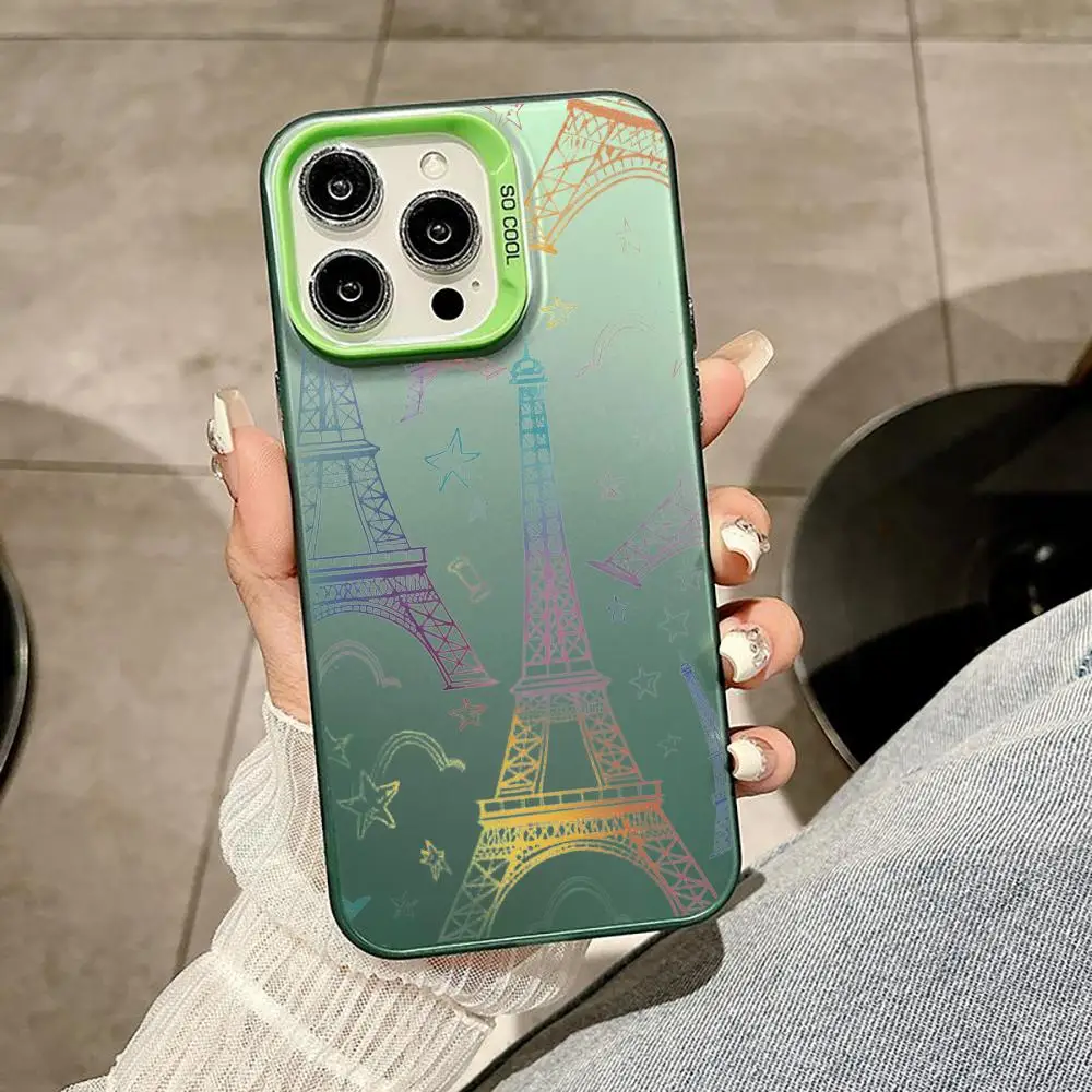 باريس نمط جراب هاتف آيفون 11 12 13 14 15 16 17Pro ماكس الهواء زائد البسيطة الخفيفة الفاخرة الراقية الملونة الفضة حالات