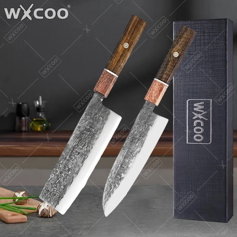 

WXCOO Hammered Professional Kitchen Knives with Box Japanese Kiritsuke Chef Knife Sharp Blade Fruit Vegetable Cooking Knife
