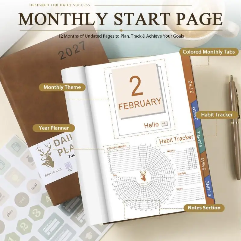 2027 English Schedule Planner A5 Efficiency Agenda Notebook Premium Thick Paper for Work Office Student Time Management
