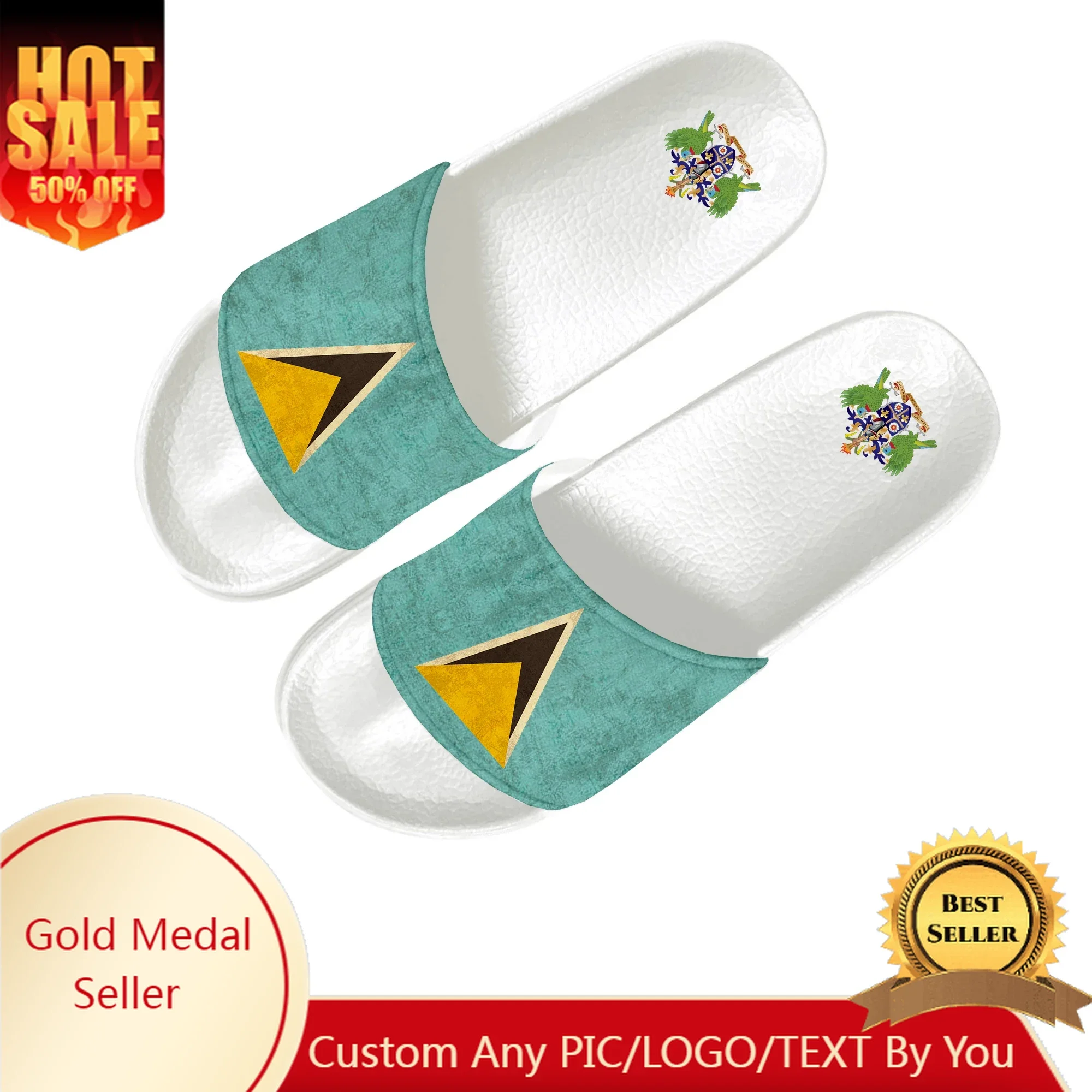 Saint Lucia Flag Slippers Home Water Shoes Men Women Teenagers Saint Lucia Beach Pool Sandals Custom Summer Slipper