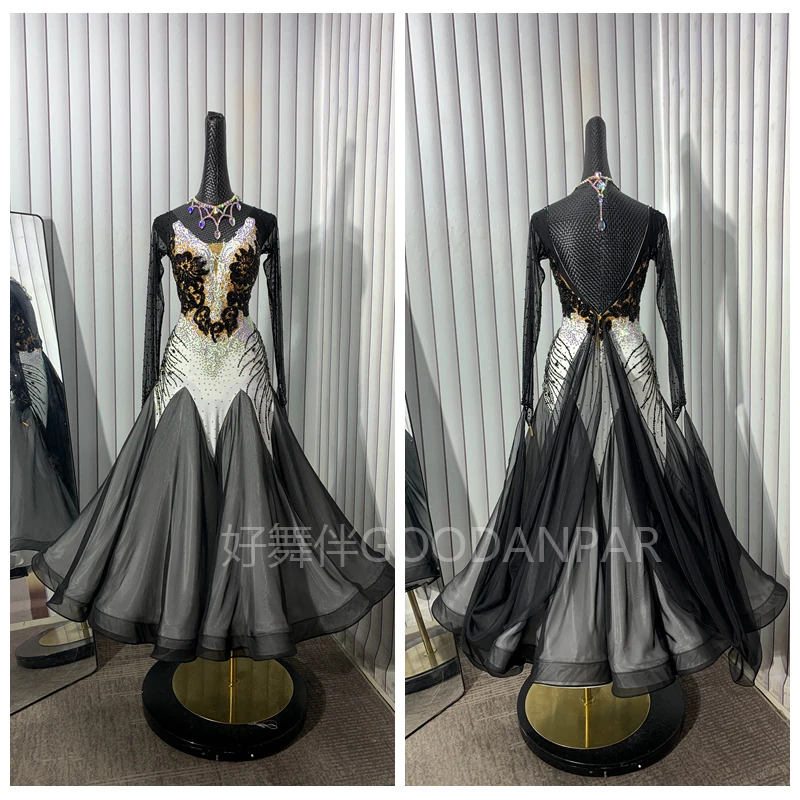 

GOODANPAR New Standard Ballroom Dance Dress Women Girls Competition Costume Lycra Waltz Stage long sleeve