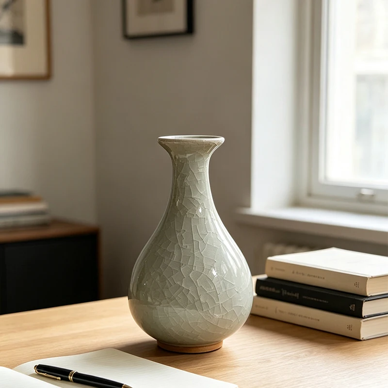 17cm Chinese Jun Kiln Crackle Glaze Yuhuchun Vase Hand Fired Unique Texture Mini Hydroponic Flower Vase Tabletop Home Decor