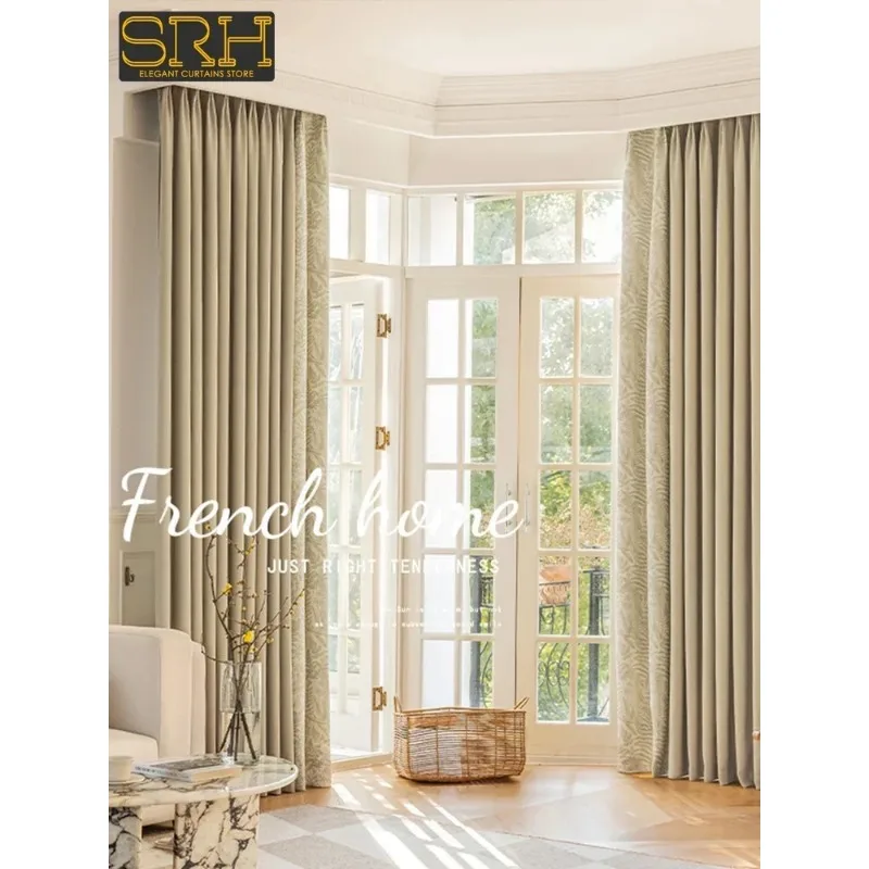 

Retro Plant Hand-painted luxury Splicing Curtains for Living Room Light Luxury Blackout Cloth Custom Decor Tulle White Tulle