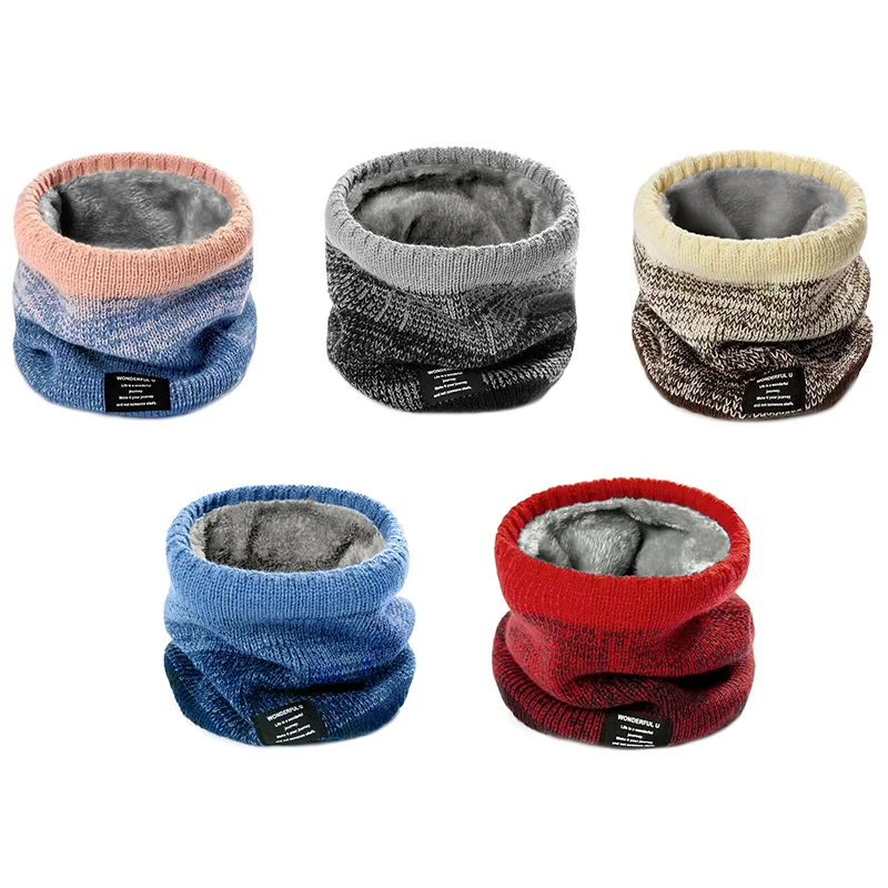 Unisex Solid Cashmere Warm Winter Ring Scarf Women Men Knitted Full Face Mask Neck Scarves Thick Muffler