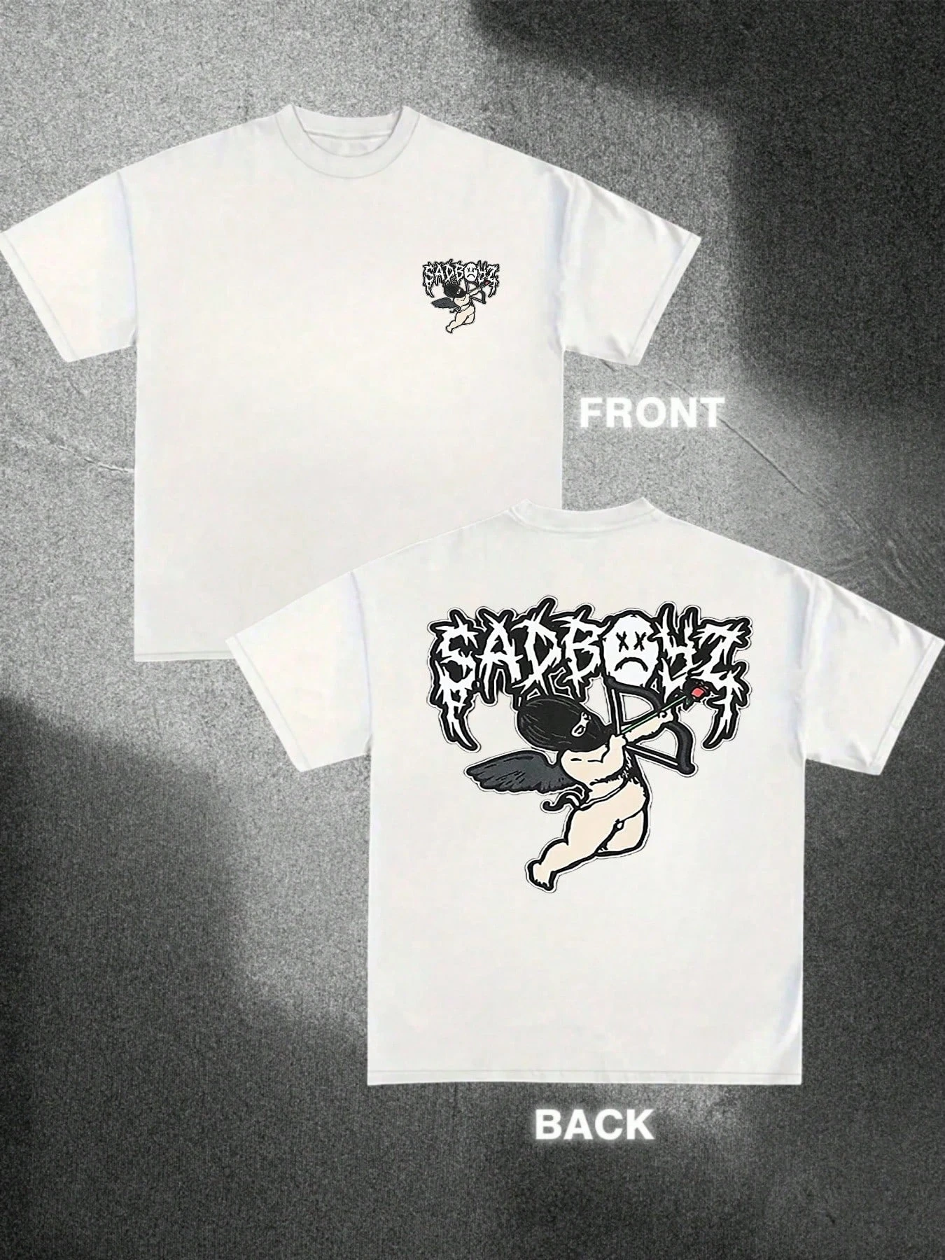 تي شيرت رجالي Edgy Sadboy كيوبيد جرافيك مزدوج الجوانب طباعة رقمية ثقيلة الوزن للجنسين قابلة للتنفس ملابس شارع قطنية هاراجوكو #2