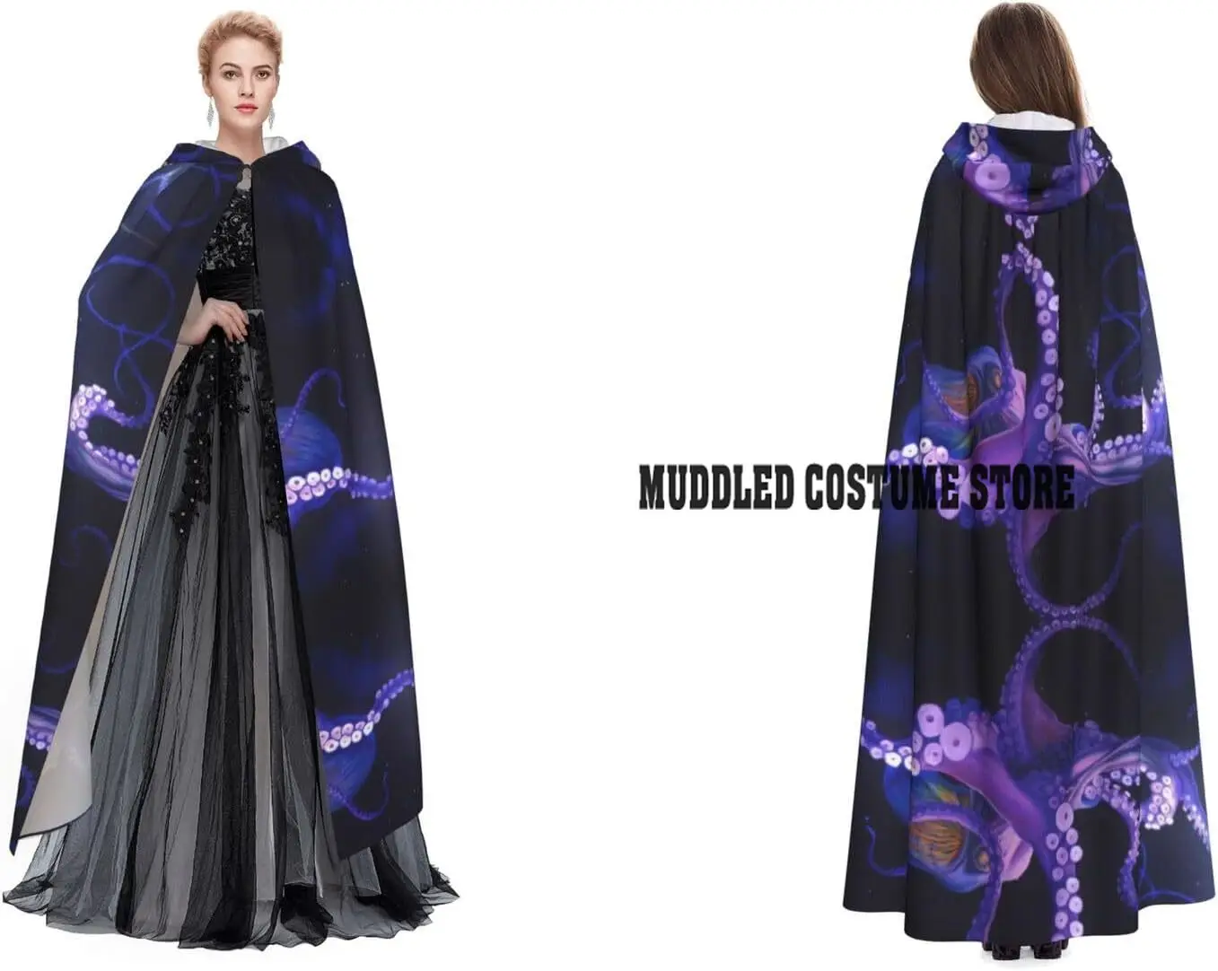 الأرجواني الأخطبوط للجنسين مقنعين الرأس هالوين عباءة تأثيري ازياء حزب الرأس مع غطاء محرك السيارة المتضخم للبالغين