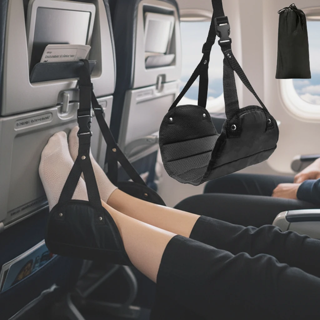 Hamaca portátil ajustable para piernas con cómodo reposapiés para soporte y relajación de viajes en avión, oficina y coche