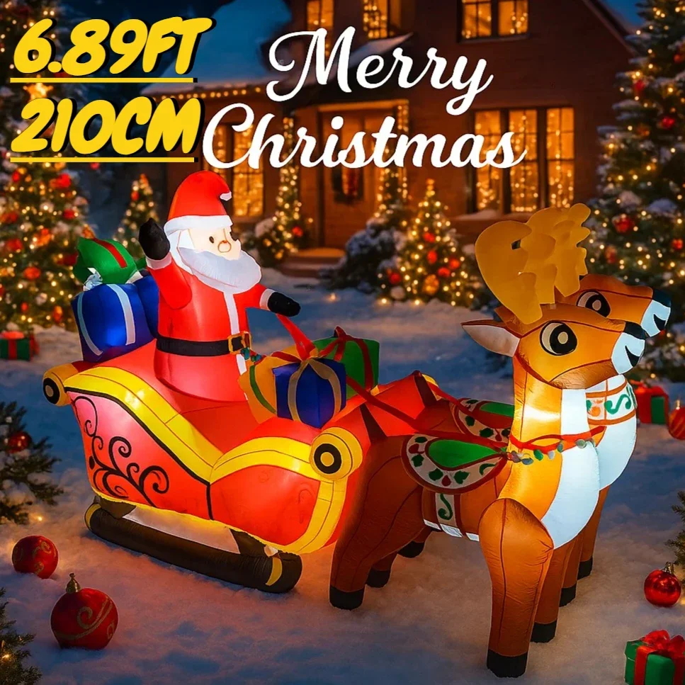 

6.89FT Inflatable Toy Santa Sleigh Reindeer Xmas Yard Decoration Christmas Supplies Home Decor LED Lit Festive Holiday Decor