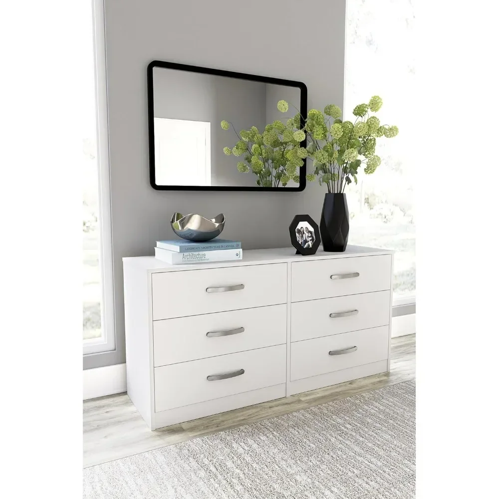 Flannia Modern 6 Drawer Dresser with Ball-bearing Construction and Safety Stop, White