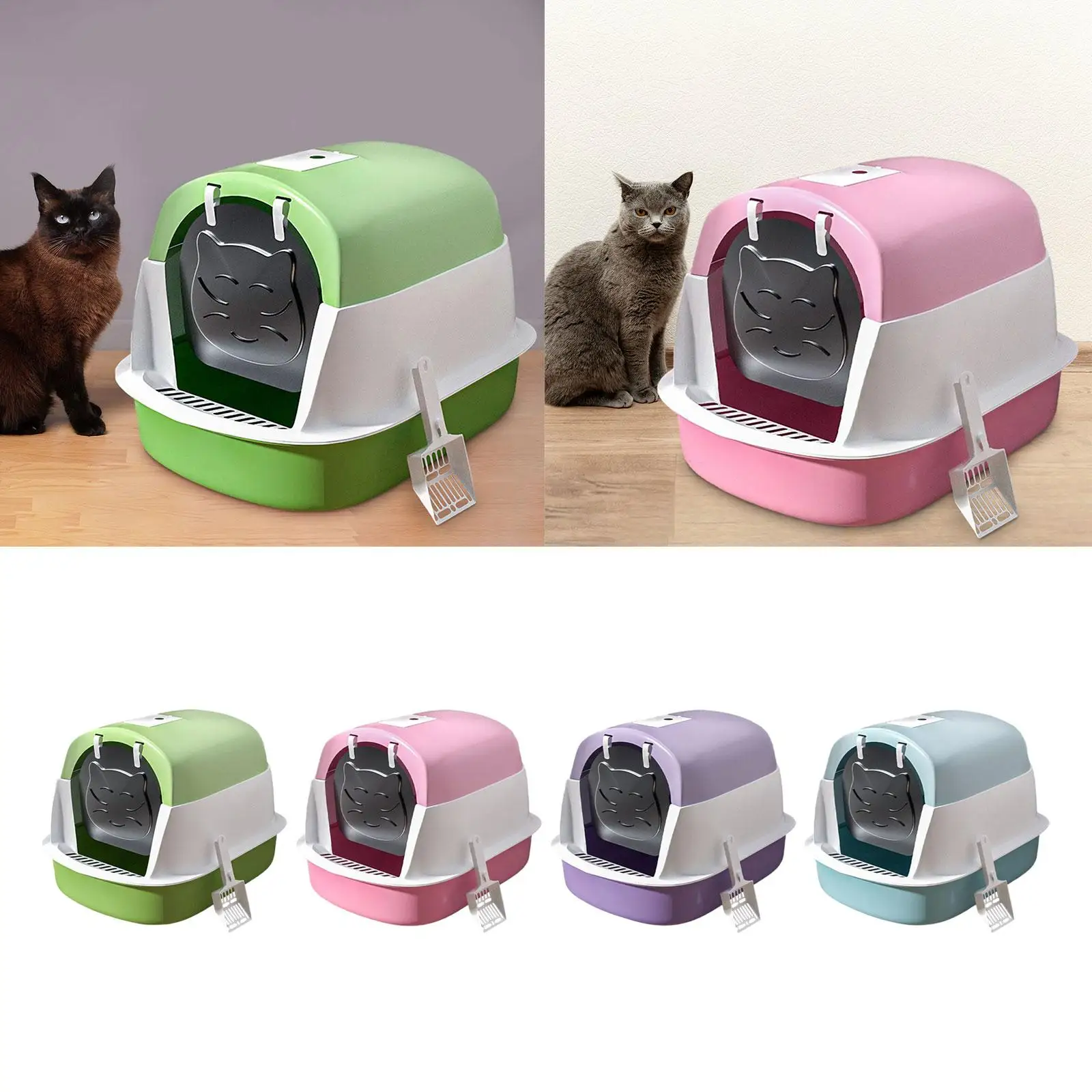 Hooded Cat Litter Box with Lid Enclosed Cat Toilet with Door Detachable Anti