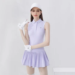 Golfist Summer Golf Womens Polo Sleeveless Shirts Pleated Skirt Quick Dry Ladies Golf Tennis Athletic Tank Tops