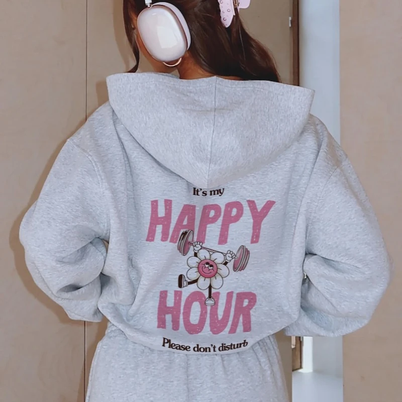 

Толстовка для спортзала Happy Hour Dont Disturb, толстовка для девочек в тренажерном зале, подарки для здорового образа, осенне-зимняя термотолстовка с длинными рукавами