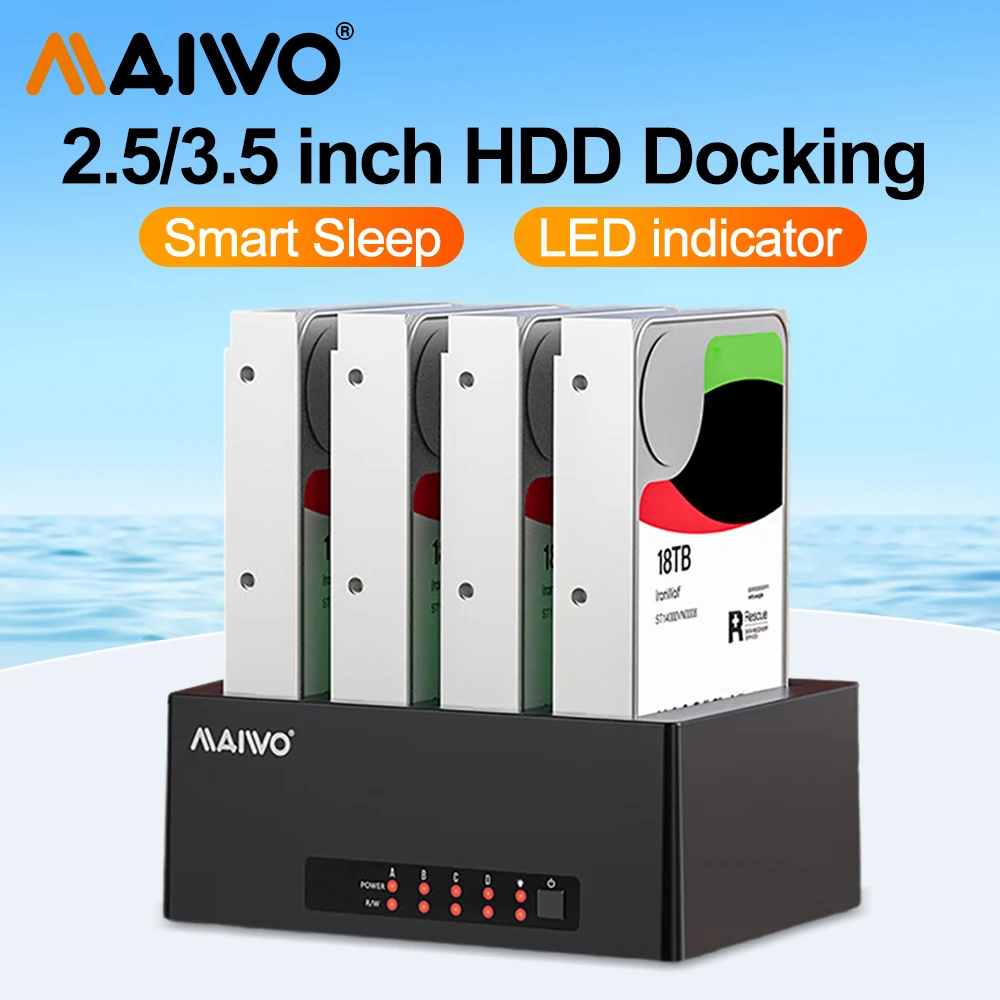 Maiwo Festplatte Docking station 4 Bay Sata zu USB 3,0 HDD Docking für 2.5/3,5 Zoll HDD/SSD Station externe Sata Drive Box