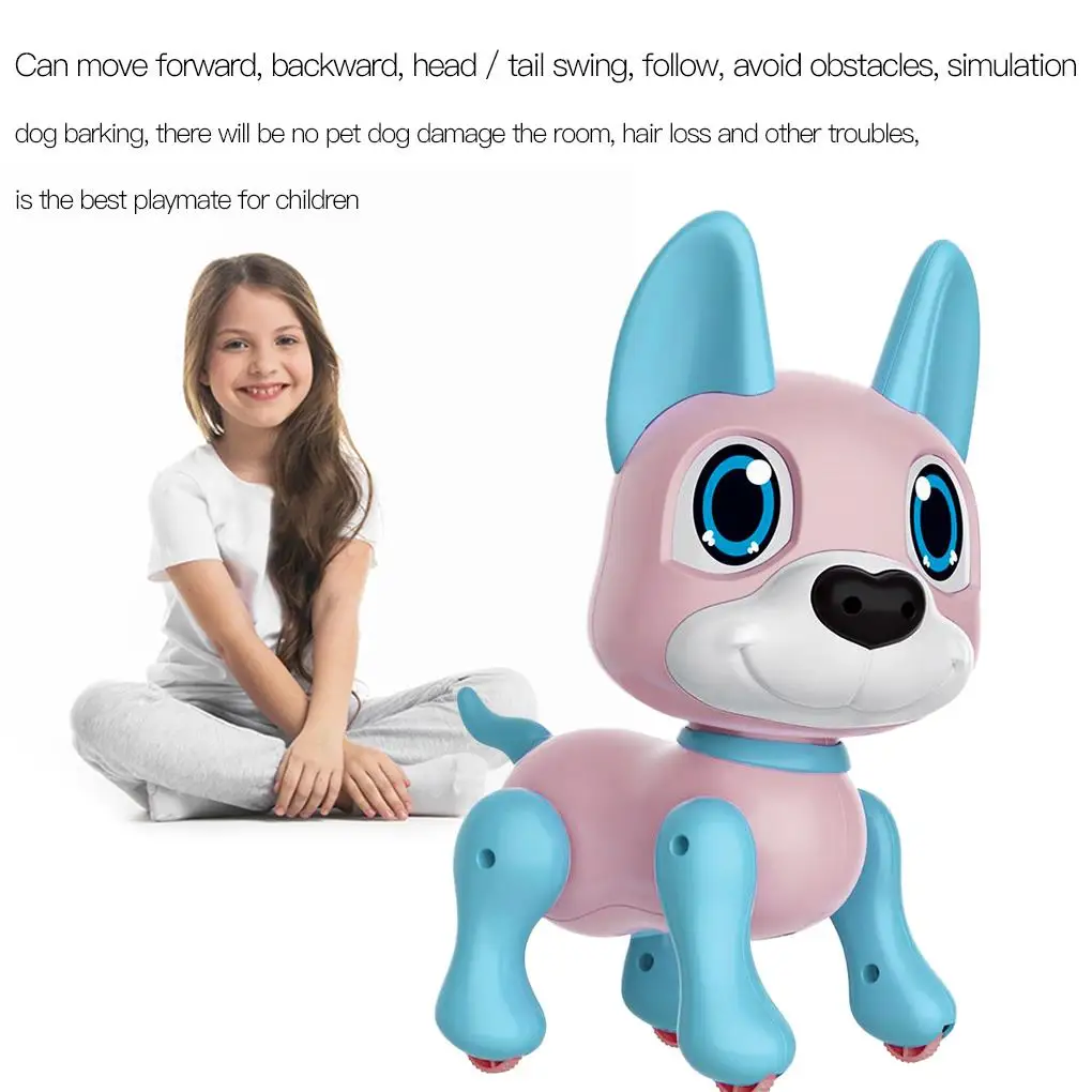 Jouet pour chien enfants Robot pour animaux de compagnie intelligent capteur de geste de chiot évitement d'obstacles batterie Robot chien, rose