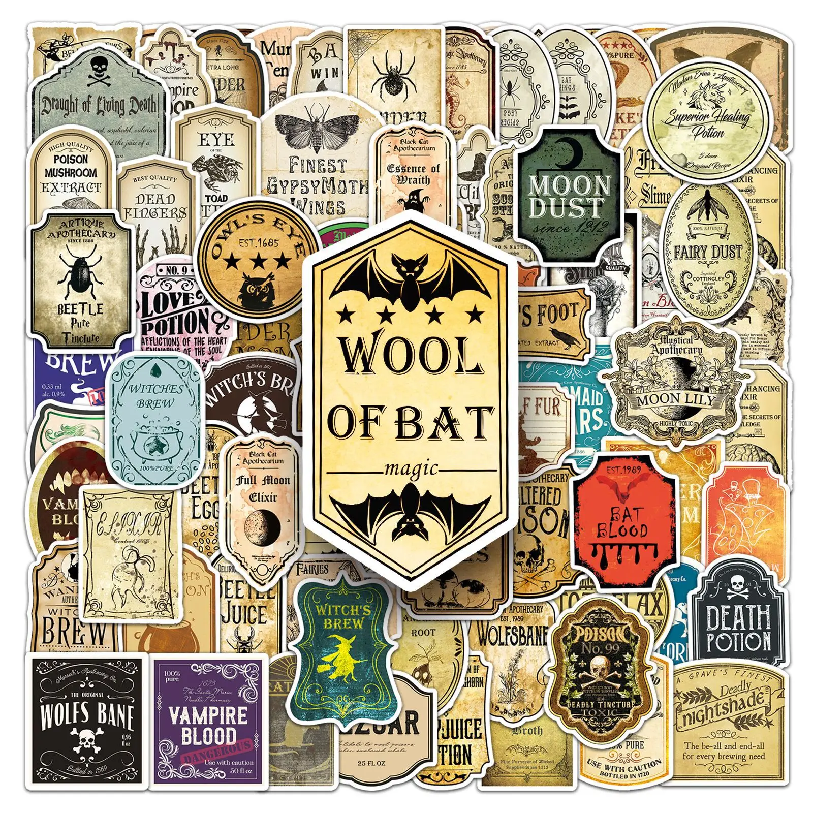 Paquete de 100 Uds. De etiquetas de poción mágica, pegatina de Graffiti, calcomanía Retro con personalidad, decoración, papelería, cuaderno, monopatín, pegatina para equipaje