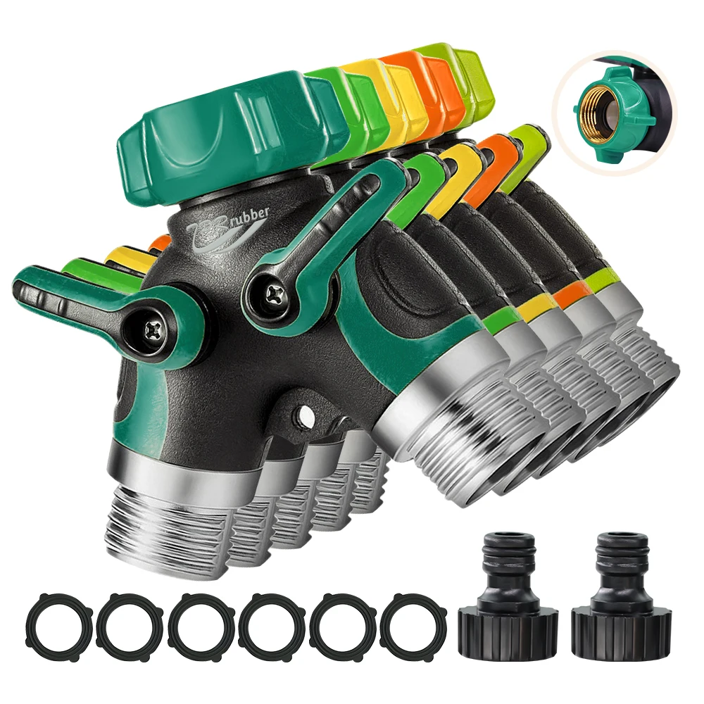 BSP/NPT Heavy Duty 2-Way Garden Hose Watering Splitter 3/4”Thread to 16mm Nipple Y Type Tap Adapter Faucet Connecter with Vlave