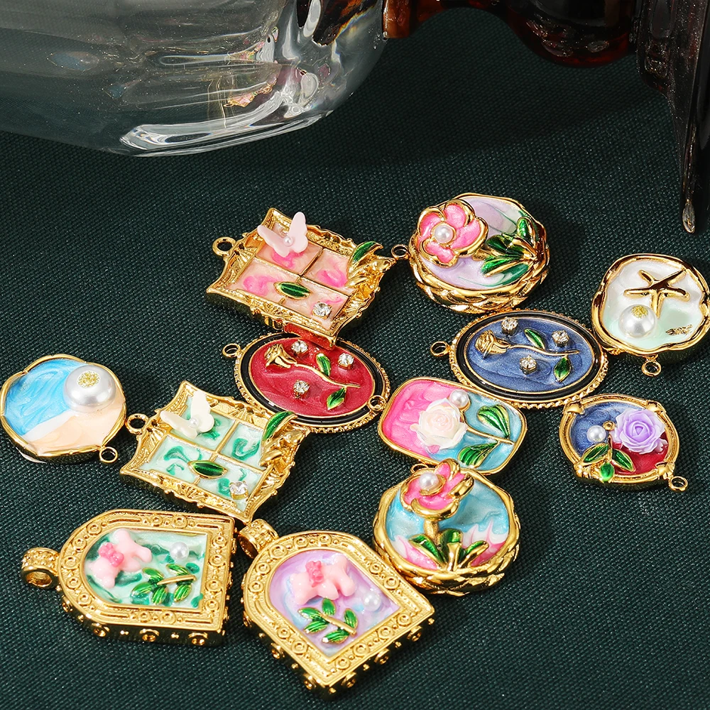 3 قطعة حديقة مونيه الكلاسيكية سحر الذهب الفولاذ المقاوم للصدأ رسمت زهرة مجوهرات DIY بها بنفسك قلادة قلادة سوار أقراط صنع