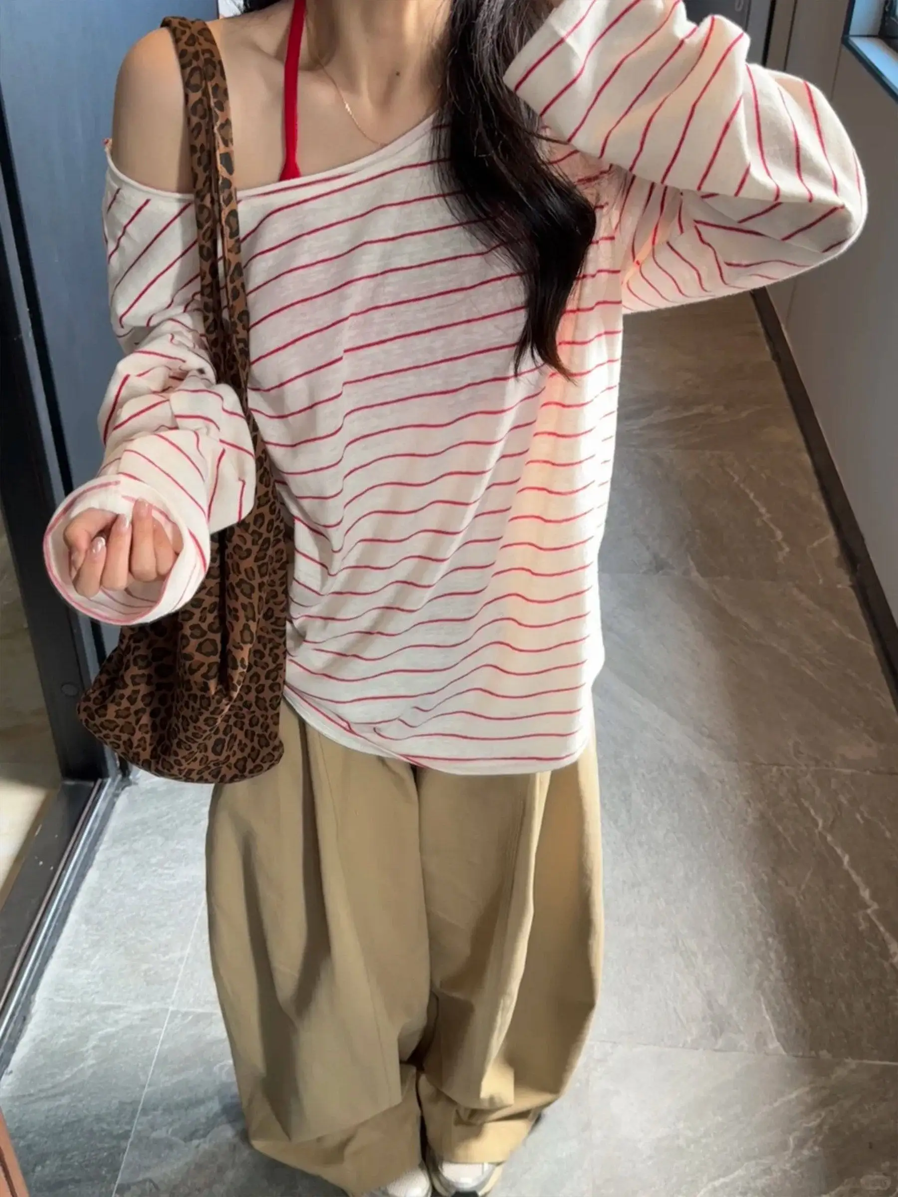 American Korean Style Striped Long Sleeve Women's Summer Thin Loose Lazy Sun Protection Top Shoulder Covering Shirt Transparent