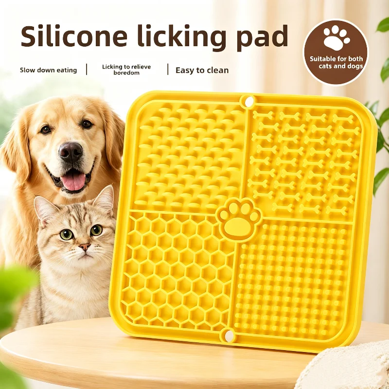 Leckmatte aus lebensmittelechtem Silikon für Haustiere, Slow-Feeder-Pad mit starkem Saugnapf, Anti-Schluck-Futterschale für Hunde, Katzen und Leckerlis – Detail 1