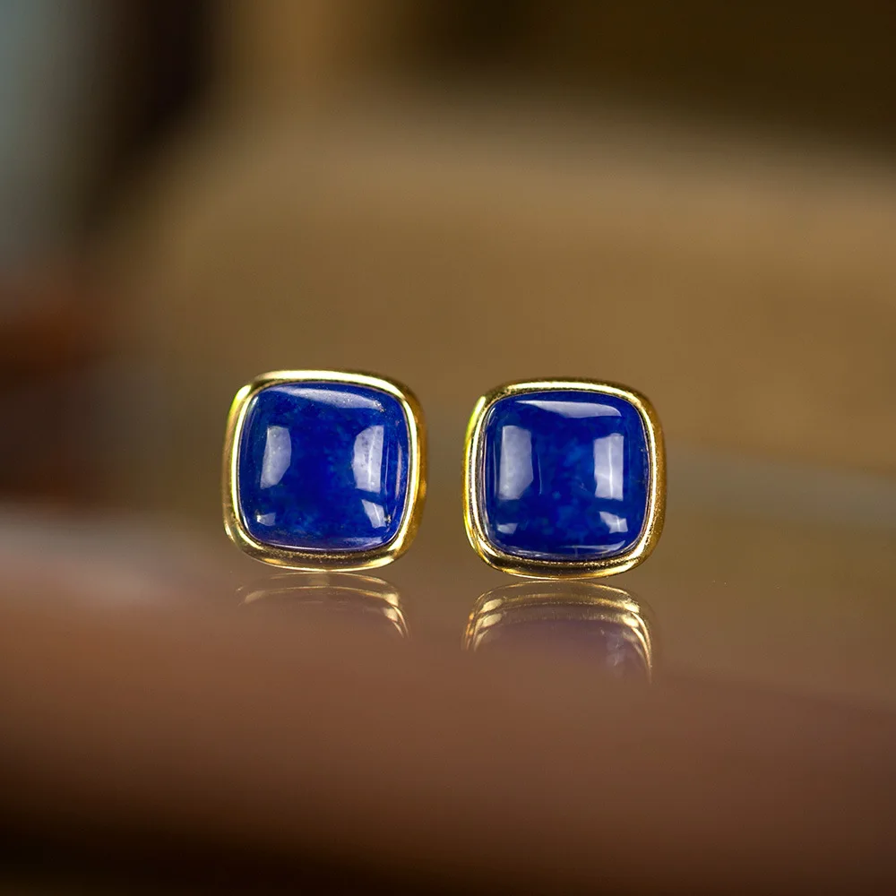 

Square minimalist earrings inlaid with lapis lazuli exquisite women's fashion jewelry